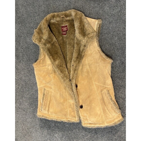 Eddie Bauer Jackets & Blazers - Eddie Bauer Seattle Suede Washable Leather Vest Size S - Tan Button Up Faux Fur